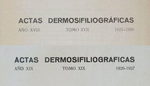Estos son los encabezados de los tomos de Actas del curso 1925-1926 y 1926-1927. En el primero se ve que corresponde al año de publicación número XVIII y al tomo XVII. El inferior continúa la numeración como año de publicación XIX; sin embargo, el tomo pasa a ser el XIX. Esto hace coincidir los años de publicación con los tomos, pero hace «desaparecer» el tomo XVIII de la Revista.
