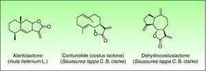Structures of alantolactone, dehydrocostuslactone and costunolide, constituents of the SL mix test material.