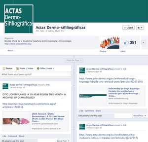 Captura de pantalla del perfil de Actas Dermosifiliográficas en Facebook.