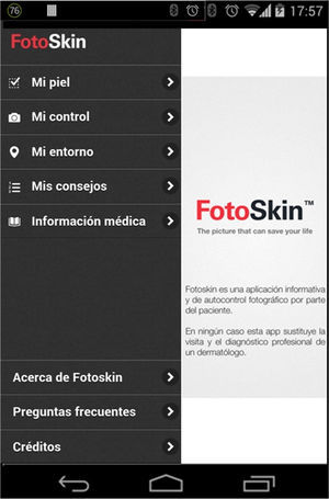 Diseño general de la aplicación para smartphones «FotoSkin®».