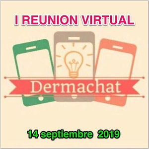 Anagrama del grupo informal de mensajería instantánea Dermachat, en el que participan cerca de 500 dermatólogos, con la leyenda del «I Congreso Virtual Dermachat» que se celebró el pasado sábado 14 de septiembre de 2019.