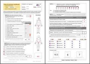 a) Índice de psoriasis simplificado - versión de autoevaluación (saSPI) (parte 1). b) Índice de psoriasis simplificado - versión de autoevaluación (saSPI) (partes 2 y 3).