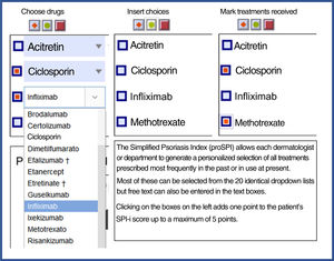 Proforma for selecting treatments received. Both versions are available for free online for download. * They can be downloaded from the website: https://globalpsoriasisatlas.org/ under the “SPI” tab (https://www.globalpsoriasisatlas.org/en/simplified-psoriasis-index). * The original version and all translated versions of the simplified psoriasis index remain the property of the University of Manchester, United Kingdom, which grants free and unrestricted access for its use.