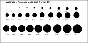 Proposed visual scale for estimating tumor size as recalled by the patient.