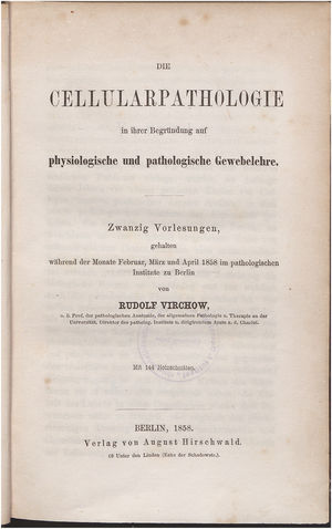 Frontispiece of Rudolf Virchow's principal work on cellular pathology.