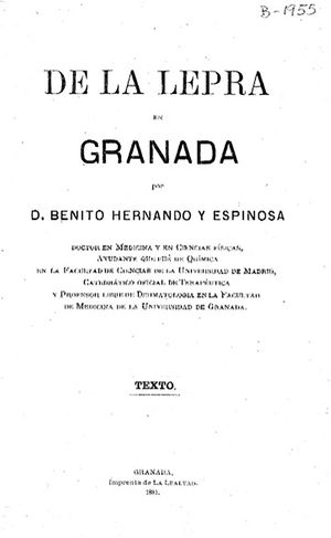 Cover of the book written by Dr. Benito Hernando y Espinosa a year after Virchow