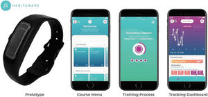 Prototype of a HabitAware® motion-detection device: wristband and accompanying app.1