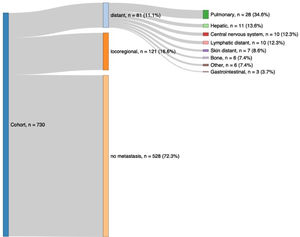 Sankey plot showing the distribution of index metastases.