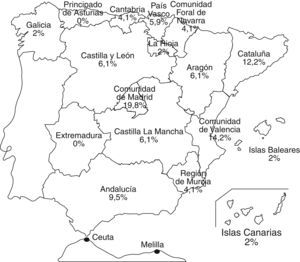 Mapa con distribución por CCAA.