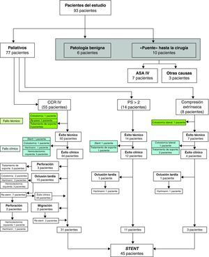 Diagrama de flujo de los pacientes paliativos tratados con stent.