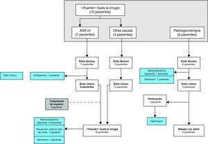 Diagrama de flujo de los pacientes «puente» hasta la cirugía tratados con stent.