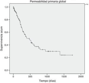 Permeabilidad primaria global de la angioplastia más stent del sector femoropoplíteo.