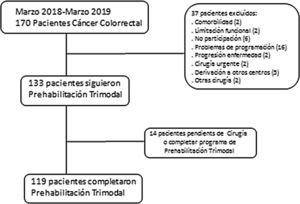 Diagrama de flujo en pacientes sometidos a protocolo de prehabilitación trimodal.