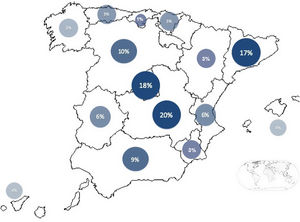 Distribución geográfica de los centros encuestados.