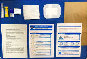 Material de curas, tratamiento, consentimiento informado, y la infografía que se entregaban al paciente y se les explicaba cómo utilizarlo.
