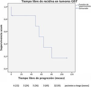 Tiempo libre de progresión en pacientes afectos de tumores GIST con M1 hepáticas tras resección quirúrgica.