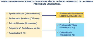 Posibles itinerarios académicos desde áreas de conocimiento básicas y clínicas. Desarrollo de la carrera profesional universitaria.