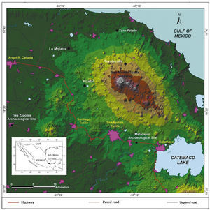 Location of Los Tuxtlas Volcanic Field and study sites: Revolución de Arriba, Pizatal, La Mojarra and Arroyo Toro Prieto.