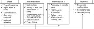 Variables inserted at each level during the hierarchical modeling for neonatal death. Adapted from Lima et al.5