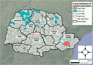 Smoothed mean rates of sexual violence in the 0–19 years age group in Paraná State, Brazil, from 2017 to 2021, stratified by geographic mesoregion.