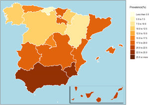 Prevalence of obesity in children aged 1–14 years in Spain in 2017, by autonomous region.