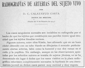 Artículo radiológico del Dr. Calatayud publicado en la Revista Española de Electrología y Radiología Médicas en el número de enero de 1916.