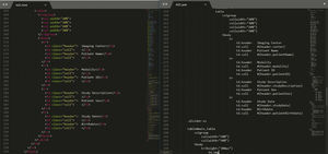 Ejemplo del mismo código en Jade y HTML. Se aprecia que el código en Jade tiene una estructura más limpia y simplificada, al no requerir etiquetas de cierre.