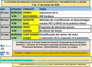 Plataforma de Formación Continuada de Diagnóstico y Tratamiento por la Imagen de Girona. Esta plataforma ha permitido mantener las sesiones clínicas durante la pandemia y es un buen ejemplo del empleo de Zoom para realizar seminarios web de formación continuada acreditada online.