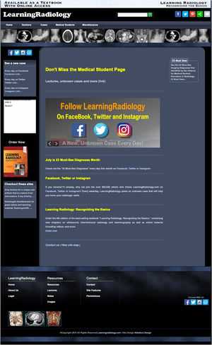 Learning Radiology. Sitio web desarrollado y mantenido por el Dr. William Herring, del Einstein Medical Center en Filadelfia (EE. UU.), que nació con el objetivo de reemplazar los apuntes en papel que acompañaban las conferencias para médicos residentes y estudiantes de Medicina (http://learningradiology.com/index.htm).