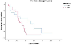 Curvas de Kaplan-Meier según el valor de la perfusión. Supervivencia expresada en meses.