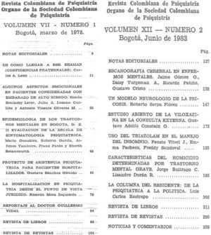 Comparación de los índices de Revista Colombiana de Psiquiatría en 1978 y 1983.