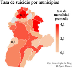 Tasa de suicidio por municipios.