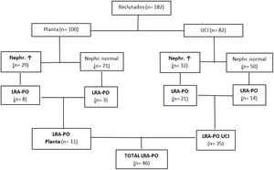 Lesión renal aguda postoperatoria (LRA-PO) y AKIRisk positivo (Nephr. ↑=[TIMP-2]×[IGFBP7] >0,3 (ng/ml)2/1.000).