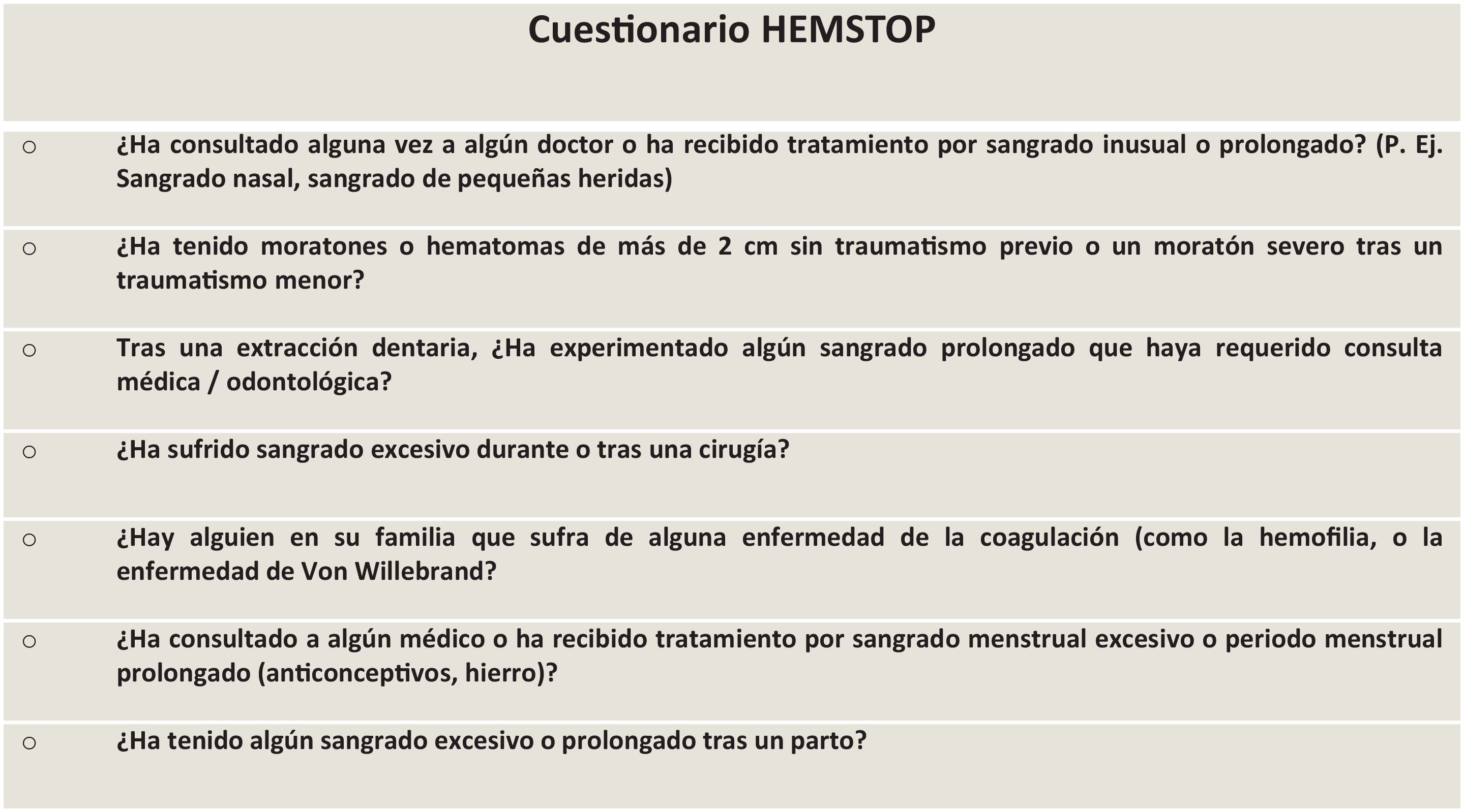 Sfar Questionnaire Documento de consenso para la solicitud de pruebas de coagulación ...