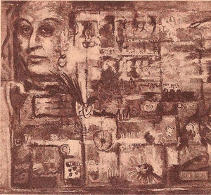 Cuadro de Violeta Warwick Skelton de Carelli sobre la obra de su esposo. (La pintura se encuentra en el aula de la Sociedad Argentina de Radiología.)