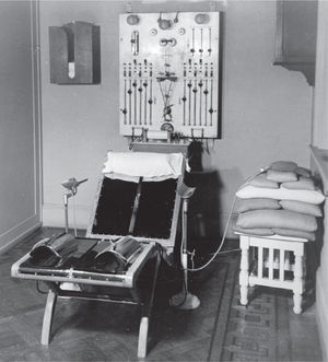 Consultorio de Carelli, Sección de Electroterapia, con el equipamiento para el «método de Bergonié».