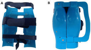 Vista frontal y posterior del dispositivo anti rotatorio. A. Vista frontal B. Vista posterior Fuente Imágenes propias.