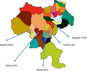 Distribución geográfica de la enfermedad hepática grasa no alcohólica en el departamento del Cauca.
