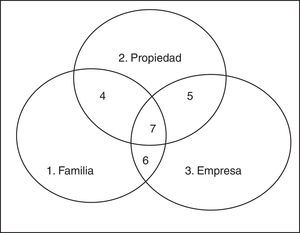 Modelo de los 3 círculos. Fuente: elaboración propia con base en información obtenida de Tagiuri y Davis (1982).