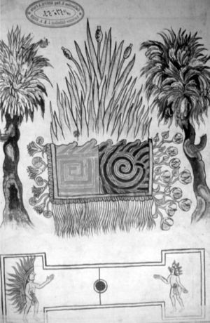 Símbolos de fundación de Tollan y la cancha de Chicomoztoc (Historia tolteca-chichimeca).