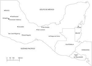 Localización del sitio olmeca de San Lorenzo y otros sitios con evidencia de Capsicum sp.