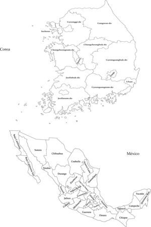 Mapas de Corea del Sur y México