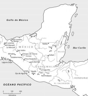 Mapa de Mesoamérica indicando los sitios mencionados en el texto.