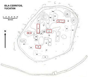 El sitio arqueológico de Isla Cerritos, Yucatán, México.