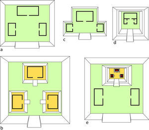 Typology of Triadics: a) 1-tiered, b) 2-tiered, c) T-type, d) U-type, e) fractal-type.