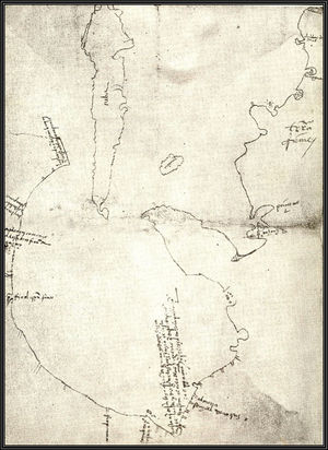 Mapa del Golfo de México elaborado a partir de los hallazgos de la expedición de 1519, comandada por Alonso Álvarez Pineda.