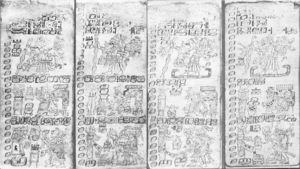 Yearbearer ceremonies on pages 25-28 of the Dresden Codex. After Förstemann (1880)