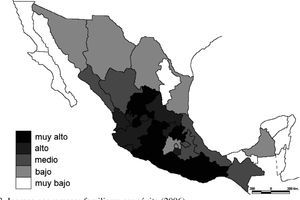 Ingreso por remesas familiares per cápita (2006). Fuente: Elaboración propia con datos de Banxico (2012) y CONAPO (2012).