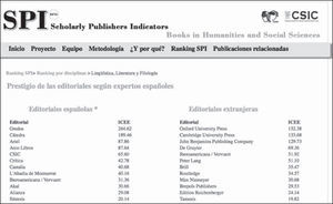 Ranking de editoriales de Lingüística, Literatura y Filología.