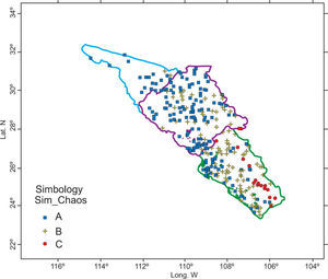 Regional distribution based on the first scenario (chaos).